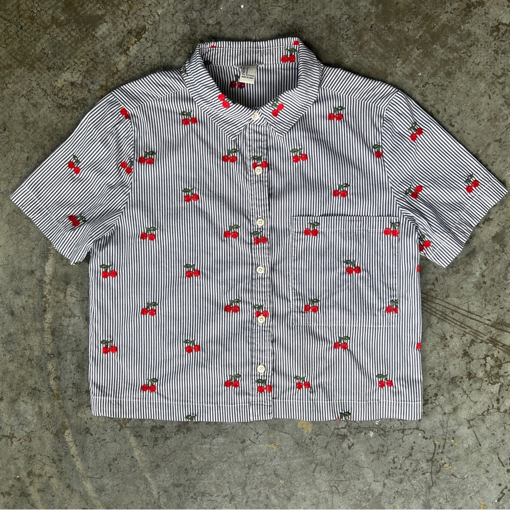 Striped Cherry Button-Up Shirt